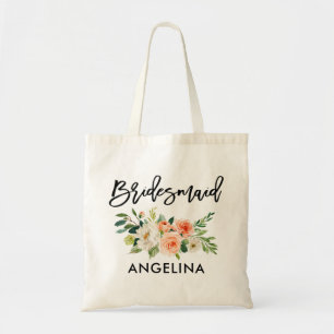 Modern Brush Script Coral White Floral Bridesmaid Tragetasche