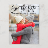 Modern Brush Script Couple Foto B Save the Date