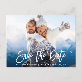 Modern Brush Script Couple Foto Save the Date W Postkarte