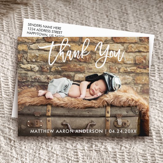 Modern Brush Script Danke Neue Baby Postcard W Postkarte