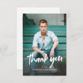 Modern Brush Script Einfaches Foto Abschluss Dankeskarte (Vorne/Hinten)