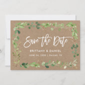 Modern Brush Script Eucalyptus Kraft Save The Date (Vorderseite)