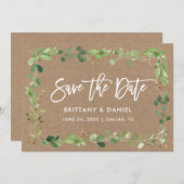 Modern Brush Script Eucalyptus Kraft Save The Date (Vorne/Hinten)