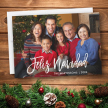 Modern Brush Script Feliz Navidad Family Foto