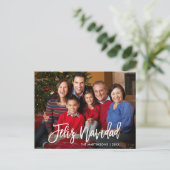Modern Brush Script Feliz Navidad Family Foto Postkarte (Stehend Vorderseite)