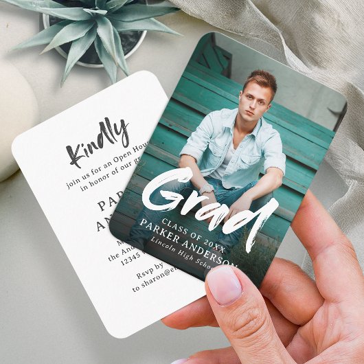 Modern Brush Script Foto Abschluss Einladung