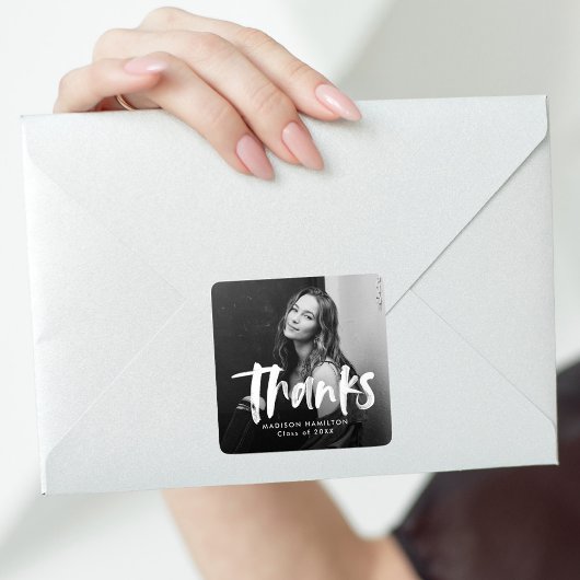 Modern Brush Script Foto Abschluss Vielen Dank Quadratischer Aufkleber