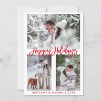 Modern Brush Script Foto Happy Holidays Red