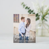 Modern Brush Script Foto Save the Date Karte (Stehend Vorderseite)