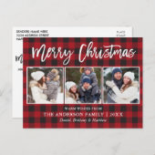 Modern Brush Script Frohe Weihnachten 3 Foto Karie Postkarte (Vorne/Hinten)