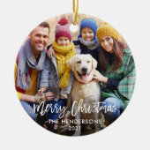 Modern Brush Script Frohe Weihnachten Foto Keramik Ornament (Vorne)