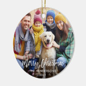 Modern Brush Script Frohe Weihnachten Foto Keramik Ornament (Links)