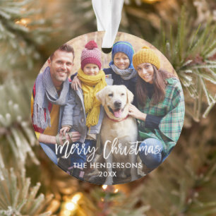 Modern Brush Script Frohe Weihnachten Foto Ornament