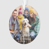 Modern Brush Script Frohe Weihnachten Foto Ornament (Vorderseite)
