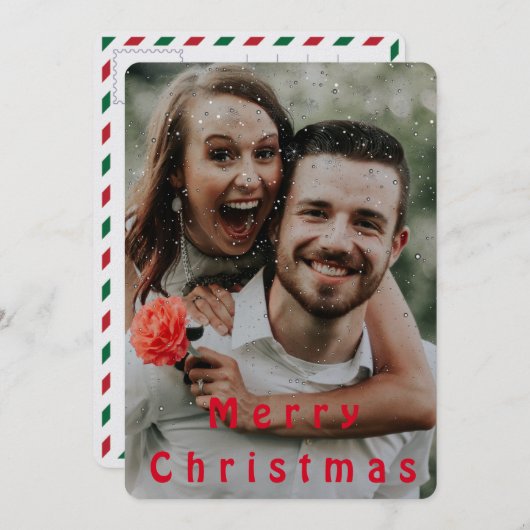 Modern Brush Script Frohe Weihnachten Foto Postcar (Vorne/Hinten)