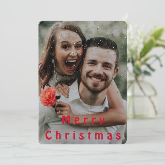 Modern Brush Script Frohe Weihnachten Foto Postcar (Stehend Vorderseite)