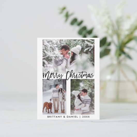 Modern Brush Script Frohe Weihnachten Foto Postkarte (Stehend Vorderseite)