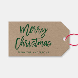 Modern Brush Script Frohe Weihnachten Kraft Green Geschenkanhänger
