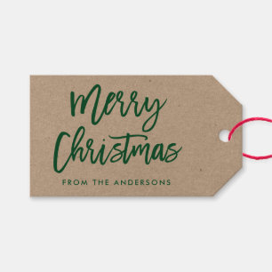 Modern Brush Script Frohe Weihnachten Kraft Green Geschenkanhänger