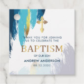 Modern Brush Script Gold & Blue Vielen Dank Taufe Geschenkanhänger (Vorderseite)