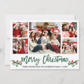 Modern Brush Script Green 5 Foto Weihnachten (Vorderseite)