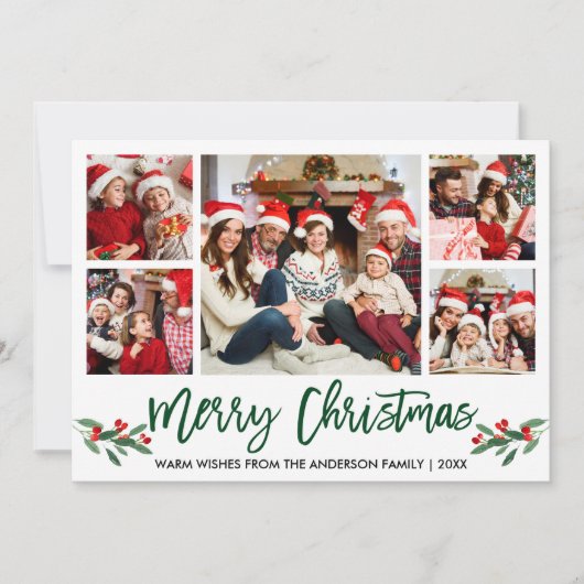 Modern Brush Script Green 5 Foto Weihnachten (Vorderseite)