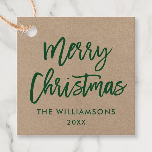 Modern Brush Script Green Christmas Kraft Square Geschenkanhänger (Vorderseite)