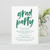 Modern Brush Script Green Graduation Party Einladung (Stehend Vorderseite)