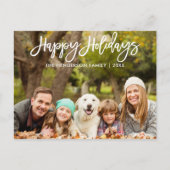 Modern Brush Script Happy Holidays Family Foto Postkarte (Vorderseite)