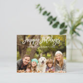 Modern Brush Script Happy Holidays Family Foto Postkarte (Stehend Vorderseite)