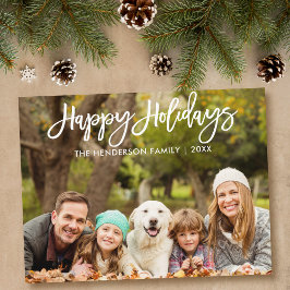 Modern Brush Script Happy Holidays Family Foto Postkarte