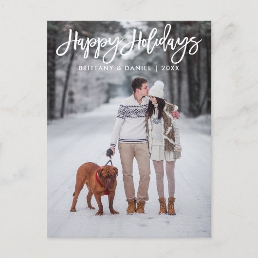 Modern Brush Script Happy Holidays Foto Postkarte (Vorderseite)