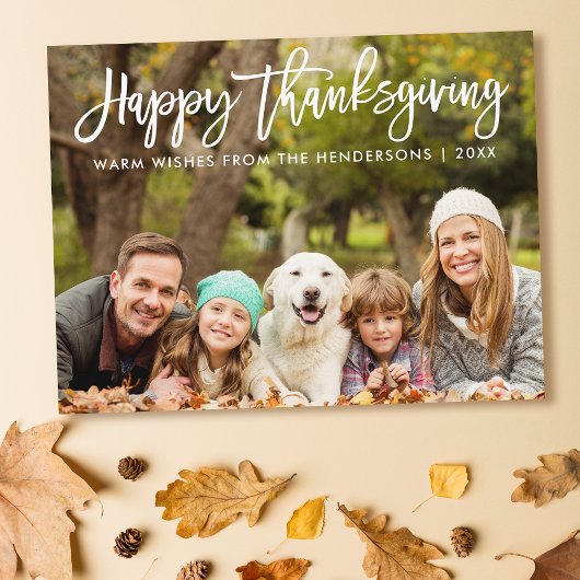 Modern Brush Script Happy Thanksgiving Foto Postkarte
