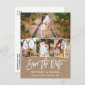 Modern Brush Script Kraft Save the Date 4 Foto Postkarte (Vorne/Hinten)