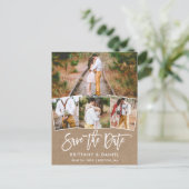 Modern Brush Script Kraft Save the Date 4 Foto Postkarte (Stehend Vorderseite)