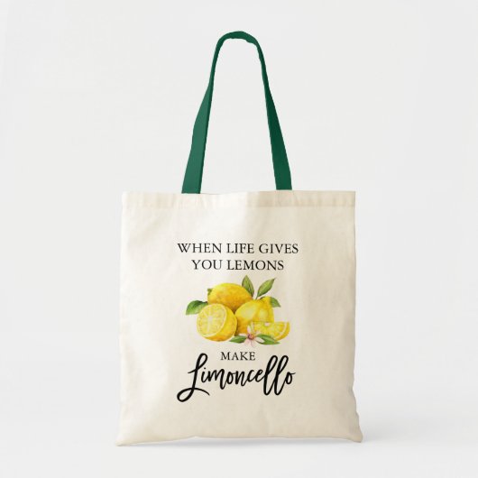 Modern Brush Script Limoncello Lemons Green Handle Tragetasche (Vorne)
