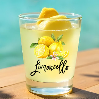 Modern Brush Script Limoncello Watercolor Lemons Schnapsglas