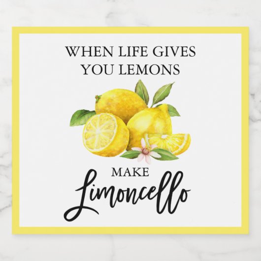 Modern Brush Script Limoncellon Lemons Alkoholflaschenetikett (Einzelnes Label)