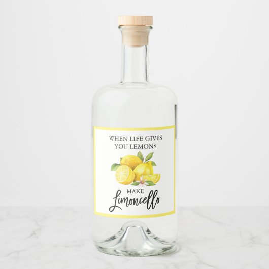 Modern Brush Script Limoncellon Lemons Alkoholflaschenetikett (Vorderseite)