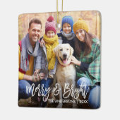 Modern Brush Script Merry & Bright Family Foto Keramikornament (Links)