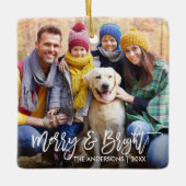Modern Brush Script Merry & Bright Family Foto Keramikornament (Vorderseite)