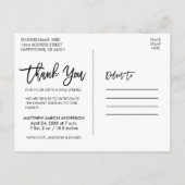 Modern Brush Script Neue Baby Liebe und Danke was Ankündigungspostkarte (Rückseite)