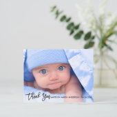 Modern Brush Script New Baby Danke B Ankündigungspostkarte (Stehend Vorderseite)