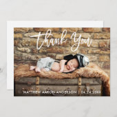 Modern Brush Script New Baby Danke Karte (Vorne/Hinten)