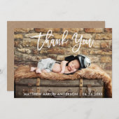 Modern Brush Script New Baby Danke Kraft Card Einladung (Vorne/Hinten)