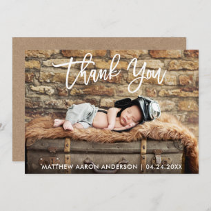 Modern Brush Script New Baby Danke Kraft Card Einladung