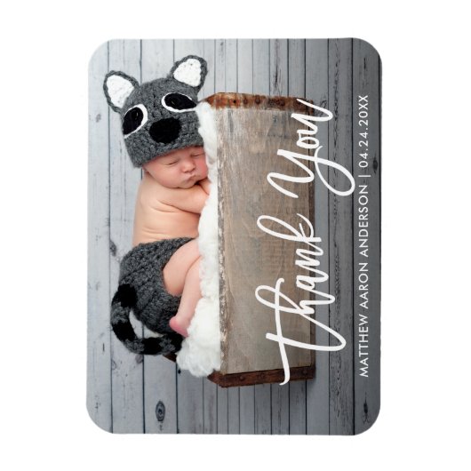 Modern Brush Script New Baby Vielen Dank Magnet (Vertikal)