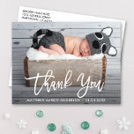 Modern Brush Script New Baby Vielen Dank Postkarte<br><div class="desc">Modern White Brush Script New Baby Danke Postcard</div>