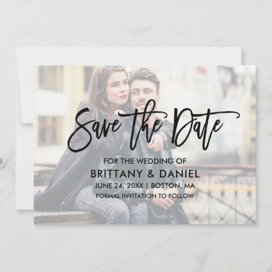 Modern Brush Script Overlay Save the Date Card (Vorderseite)