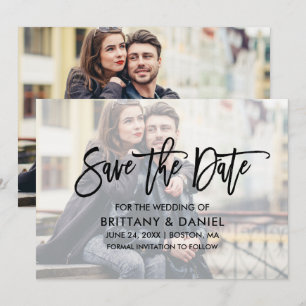 Modern Brush Script Overlay Save the Date Card